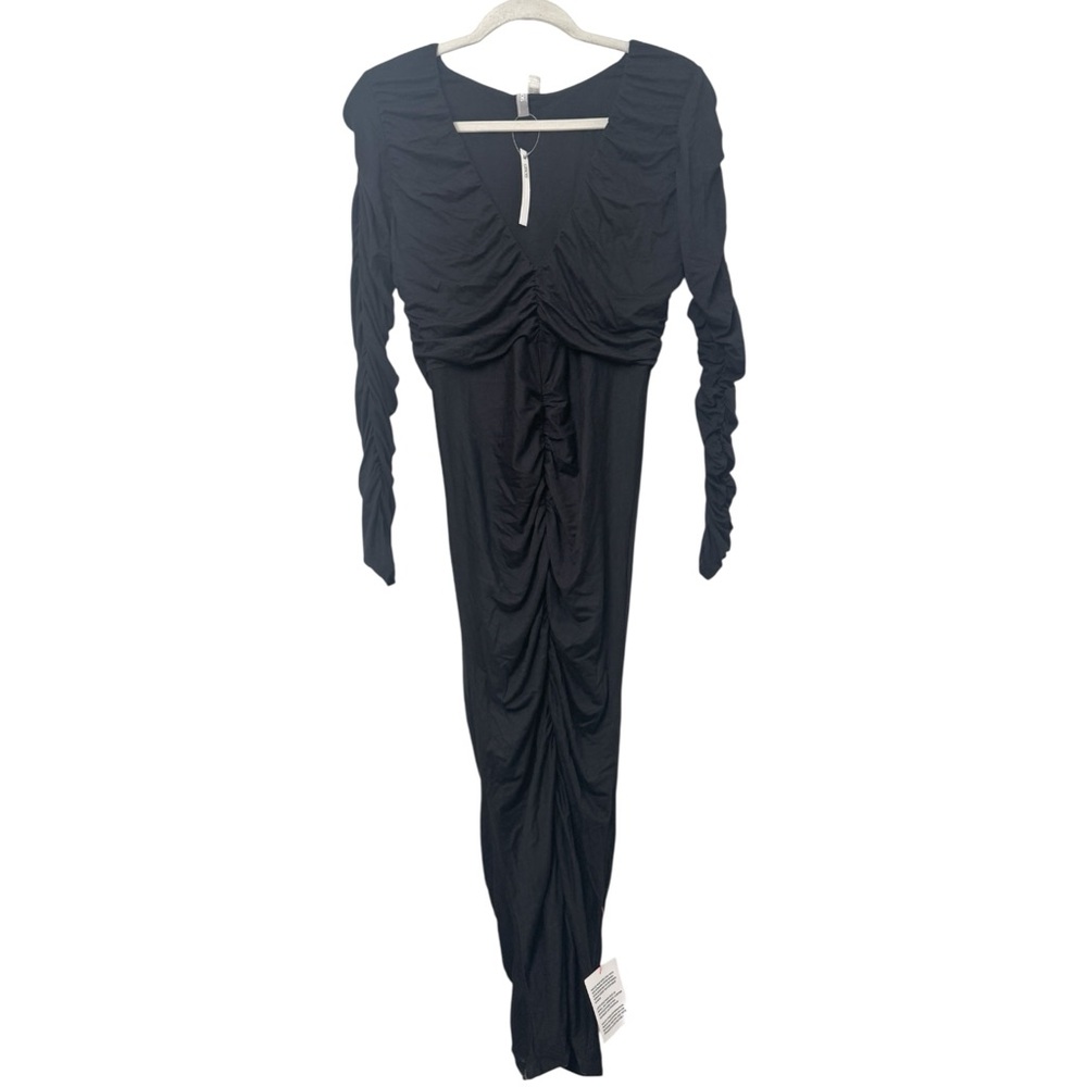 NWT ASOS Slinky Sexy Black Ruched Dress Bodycon Date Night Party Edgy Curvy - Picture 3 of 6